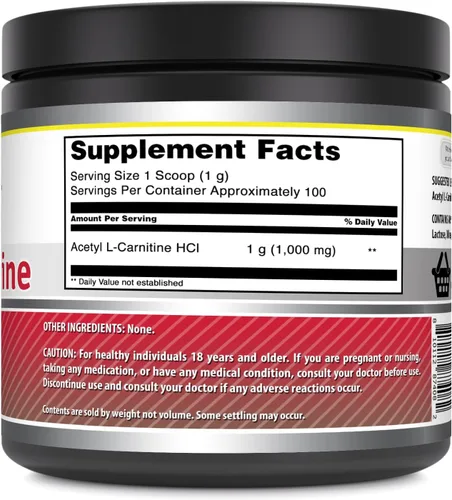 Vista 3 de Amazing Formulas Acetil L-Carnitina 3.53 oz (3.5 onzas) Suplemento en polvo 100 porciones Sin OMG Sin gluten Fabricado en Estados Unidos