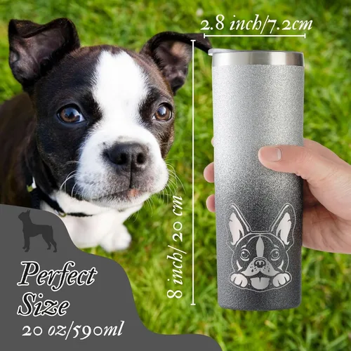 Vista 5 de Onebttl Boston Terrier - Regalos para mujeres, madres de perros, amantes de los perros, vaso delgado de 20 onzas con tapa y popote para Navidad