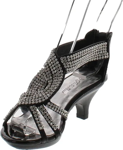 Vista 2 de J.J.F Shoes Fabuloso Angel-37K Sandalias de tacón con plataforma de diamantes de imitación brillantes para niñas pequeñas, Negro