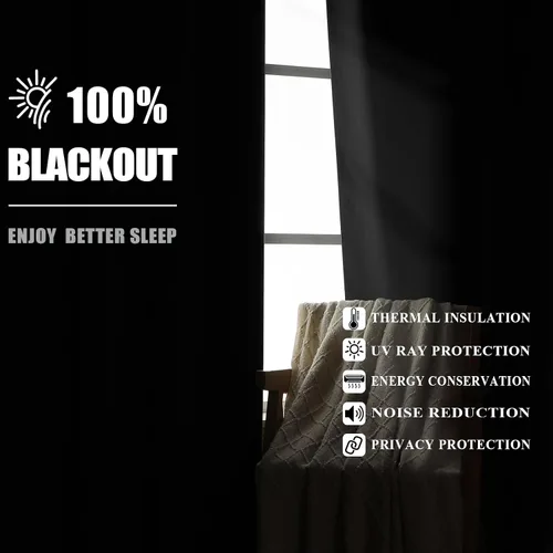 Vista 2 de Estelar Textiler Cortinas Negras Negras 100% Blackout de 45 Pulgadas de Largo, 2 Paneles para Cocina, Cortinas Cortas con Aislamiento Térmico que