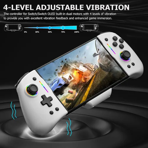 Vista 4 de arVin SwitchSwitch OLED Controller for Handheld Mode, One-Piece Wired Joypad Replacement Controller for Nintendo Switch with 8-Colors Adjustable LED