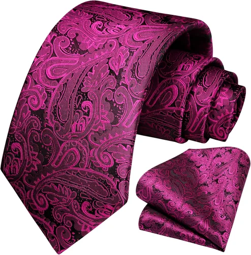 Vista 226 de HISDERN Corbatas para hombre, corbata de cachemira y bolsillo cuadrado tejido clásico floral para hombre, corbata de fiesta de boda