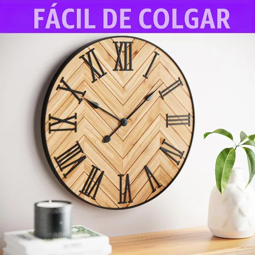 Vista 4 de Reloj de pared grande de 24 pulgadas, redondo, metal silencioso y madera