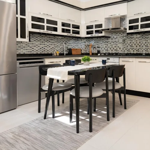 Vista 9 de Juego de 6 sillas de comedor de madera tapizadas modernas de mediados de siglo para muebles de habitación con diseño ergonómico duradero prémium