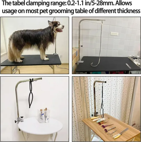 Vista 4 de Abrazadera de metal para brazos de mesa de aseo para mascotas, aleación de aluminio resistente, soporte de corte de pelo para perros y gatos