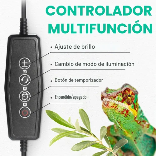Vista 5 de Lámpara LED regulable UVB para reptiles, 8000 horas de duración UVB para una vida útil mucho más larga, ciclos ajustables de 4/8/12 horas, adecuada