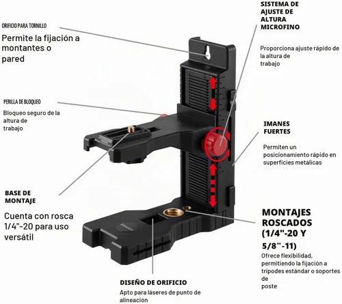 Vista 2 de Firecore Soporte magnético de nivel láser en forma de L ajustable de 1/4 pulgadas y 5/8 pulgadas, base de posicionamiento láser FLM60A