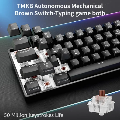 Vista 3 de DIERYA 60% Teclado mecánico, DK61se teclado de juegos con cable con interruptores marrones, teclado mini de oficina ultracompacto retroiluminado LED