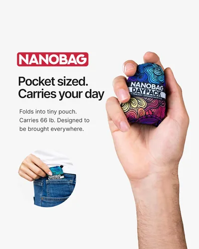 Vista 3 de Nanobag Mochila de viaje plegable ultraligera Daypack 16L para senderismo Negro