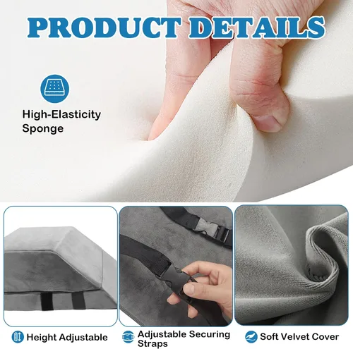 Vista 4 de Cojín reclinable ajustable de cuña de 6 pulgadas de grosor con espuma elástica y correas, almohada elevadora multiusos para silla, sofá, cama y sofá