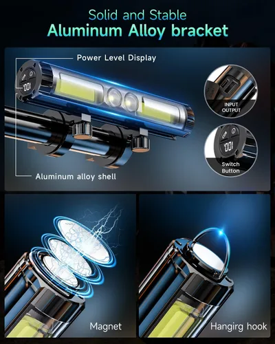 Vista 3 de Aluminum Shockproof 10000 Lumen Bike Light,Super Bright LED Headlight for Night Riding, 10+Modes, Rechargeable Daytime Running Bicycle Light,Runtime