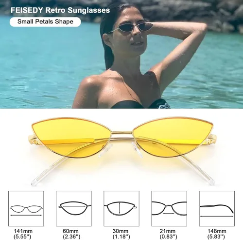 Vista 6 de FEISEDY Gafas de sol de diseñador de moda Retro pequeños pétalos forma arco templo diseño B2298