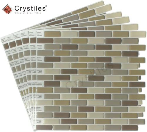 Vista 2 de Protector contra salpicaduras de 10 x 10 pulgadas, diseño de piedra autoadhesiva para salpicaduras de cocina, beige, paquete de 6 hojas