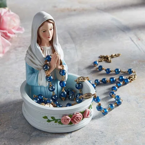 Vista 4 de Avalon Gallery The Madonna - Soporte para rosario, 5 pulgadas de alto con cuenco de 3.5 pulgadas de diámetro, devocional