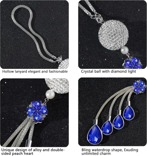 Vista 4 de Bling - Accesorios para autos, para mujeres y hombres, decoración colgante de cristal para espejo retrovisor, bola de cristal, cristal de buena