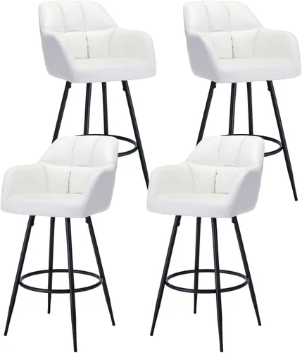 Vista 14 de ROCITY Juego de 2 taburetes de bar de terciopelo con respaldo, silla de bar beige para isla de cocina, taburetes de bar modernos con patas de metal