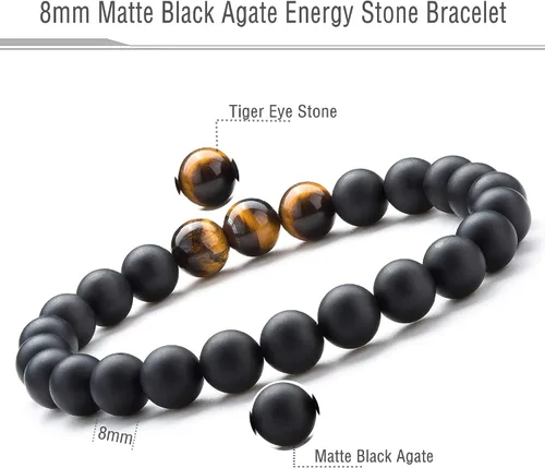 Vista 2 de Hamoery Pulsera elástica con cuentas de piedra de ojo de tigre de 0.315in para hombres y mujeres, pulsera de yoga de piedra natural, Piedra