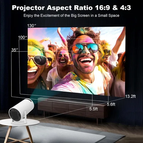 Vista 3 de Mini proyector con WiFi y Bluetooth, 4K 1080P compatible con proyector portátil, 170 ANSI, rotación de 180°, corrección trapezoidal automática
