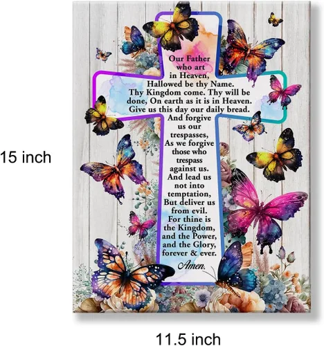 Vista 2 de Póster cristiano motivacional inspirador, arte de pared para decoración del hogar, positivo del Señor, mariposas florales, cruz, lienzo impreso