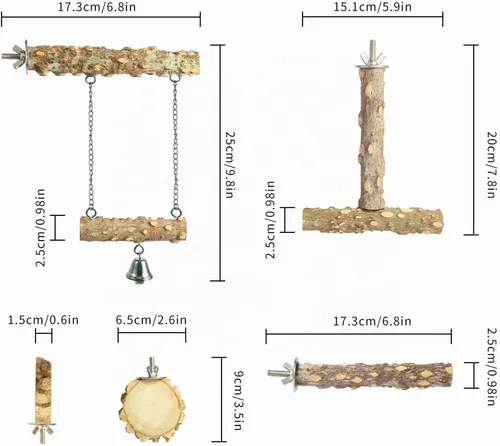 Vista 2 de Perchas para pájaros, 4 piezas de ramas de madera natural para pájaros, perca de pájaros, jaula de palo de masticar, accesorios para loros, ramas