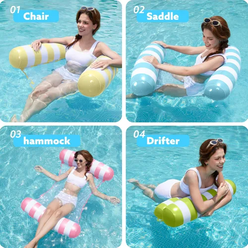 Vista 2 de SLOOSH 4 Packs Strip Type Hammock Pool Floats Adults, 4-in-1 Multi-Purpose Inflatable Pool Floaties PVC Water Hammock Lounge