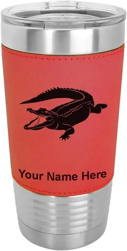 Vista 18 de LaserGram Vaso aislado al vacío de 20 onzas, cocodrilo, grabado personalizado incluido (piel sintética, estilo béisbol)
