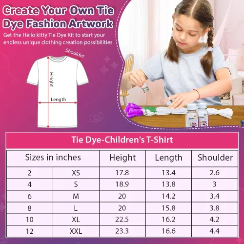 Vista 6 de Hello Kitty - Juego de teñido anudado - El juego incluye con una camiseta, 3 pinturas de colores, forro, guantes y bandas elásticas, paquete de 1