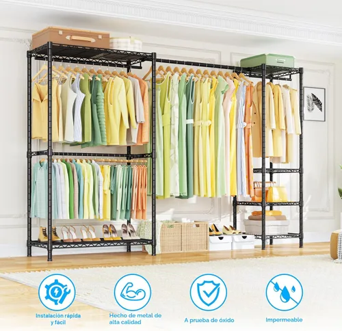 Vista 3 de Ulif Perchero E10 (Con Barra Colgante Extensible) Percheros Independientes para Colgar Ropa, Sistema Organizador de Armario Ajustable, Perchero