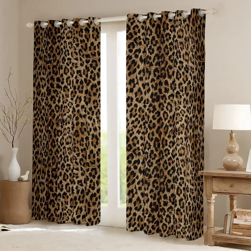 Vista 2 de Feelyou Cortinas opacas con estampado de leopardo de 30% a 50%, cortinas de oscurecimiento con estampado de guepardo para dormitorio, para niños