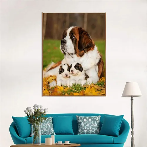 Vista 3 de Pintura de diamante 5D para bricolaje, perro de San Bernardo para adultos, bordado redondo de diamante completo, punto de cruz, arte, manualidades