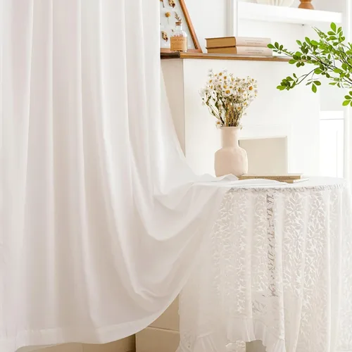 Vista 77 de MYSTIC-HOME Juego de cortinas de niveles transparentes blancas para cocina de 24 pulgadas de largo, tratamiento de cortinas para ventanas pequeñas