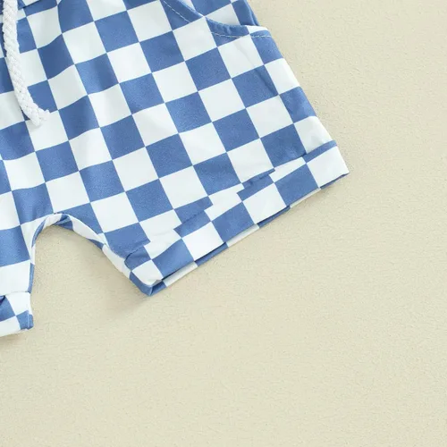Vista 25 de Ropa de bebé niño sin mangas + pantalones cortos con estampado a rayas con bolsillos, 2 piezas de trajes de verano