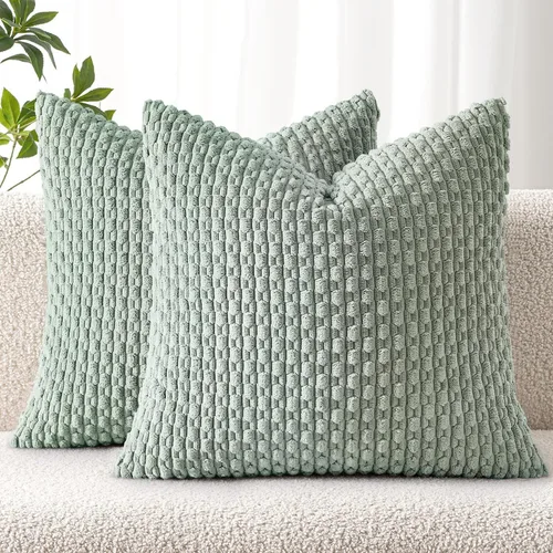Vista 32 de MIULEE - Juego de 2 fundas decorativas cuadradas para cojines, de pana suave y con estilo campestre bohemio a rayas para decorar hogar, sofá, cama