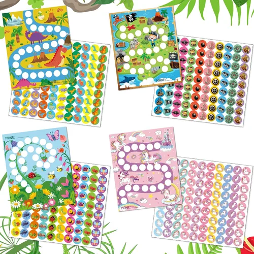 Vista 6 de 100 calcomanías gráficas con 2160 mini calcomanías de incentivos para el aula Behavior Reward Chart for Kid, Unicorn Pirate Dinosaur Spring 4