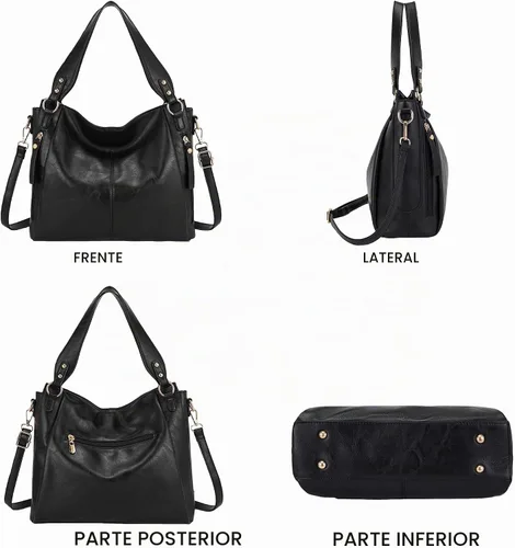 Vista 3 de Juego de 2 bolsos de mano para mujer, bolsos de hombro y cartera para mujer Negro