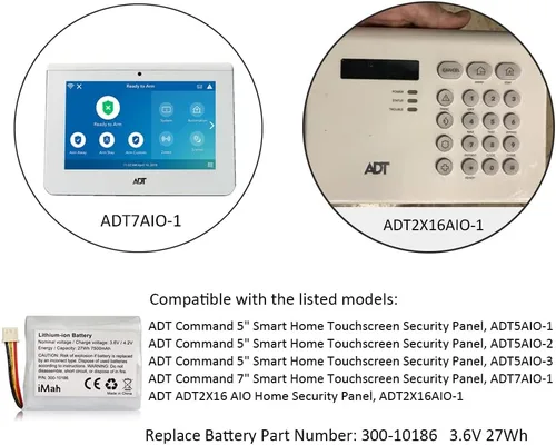 Vista 3 de iMah Batería de repuesto 300-10186 para panel de seguridad inteligente ADT Command 3.6V 27Wh