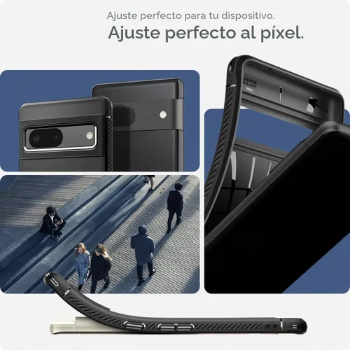 Vista 4 de Spigen Rugged Armor - Carcasa para Google Pixel 7, color negro mate Patrón de fibra de carbono, agarre seguro, tecnología de cojín de aire