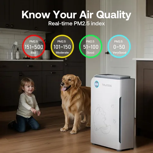 Vista 7 de Trucozie Purificador de aire grande para mascotas para el hogar de hasta 3000 pies cuadrados, absorbe el pelo flotante de gatos y perros, WiFi
