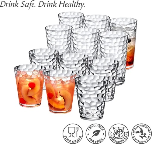 Vista 4 de Amazing Abby Iceberg Vasos Tumblers de 16 Onzas y 24 Onzas (Juego de 12), Vasos Transparentes para Beber, Vasos de Plástico Reutilizables