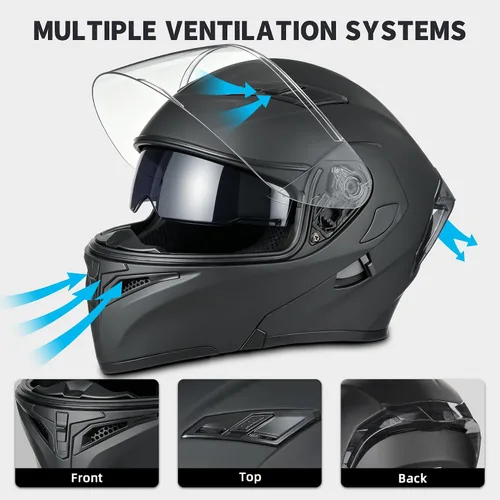 Vista 5 de Cascos de motocicleta modulares de cara completa, Casco de motocicleta de cara completa con certificación DOT, con visor abatible dual