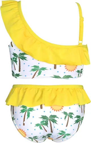 Vista 2 de SHEKINI Conjunto de bikini de un hombro para niña, traje de baño floral de dos piezas