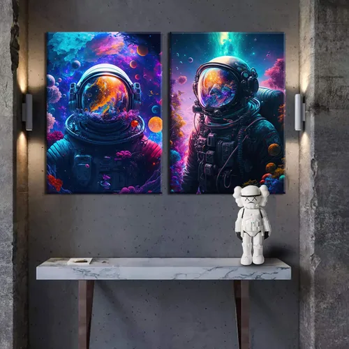 Vista 3 de Arte de pared de astronauta abstracto retro astronauta en el océano, póster colorido y fantástico universo espacial, impresiones de pintura espacial
