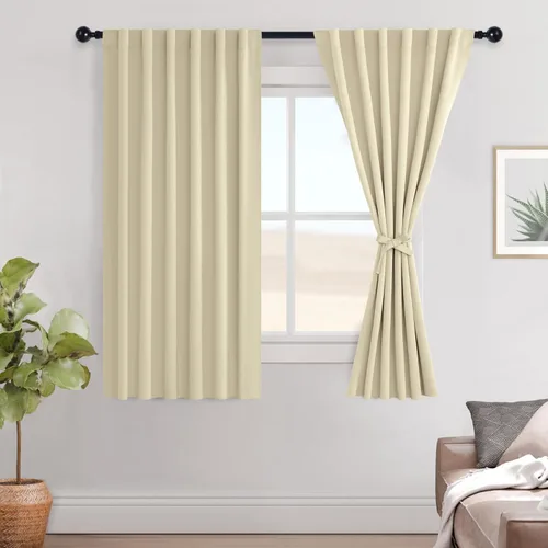 Vista 33 de Hiasan Cortinas opacas negras para dormitorio, cortinas opacas cortas de 45 pulgadas de largo, con aislamiento térmico, bolsillo para barra