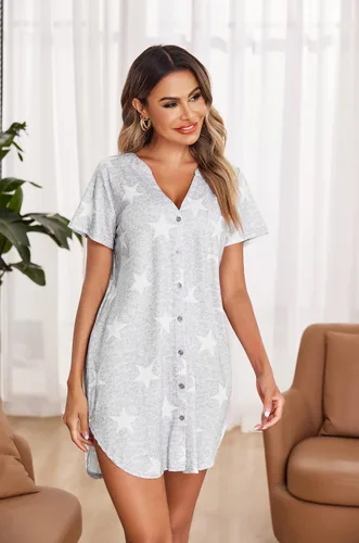 Vista 2 de Ekouaer Camisón abotonado con cuello en V para mujer