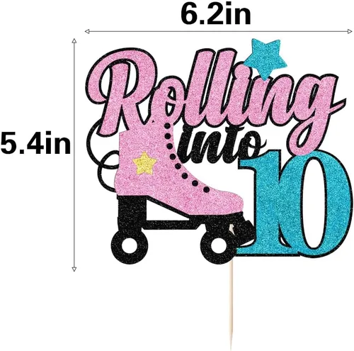 Vista 2 de Decoración para tartas de 10 años con diseño de patín de 10 años, decoración de pastel de 10 años de edad, retro, para niñas, club, hip hop, fiesta