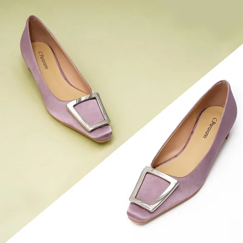 Vista 2 de C.Paravano Zapatos de tacón grueso con punta cerrada para mujer Tacones bajos de cuero Tacones bajos de punta cuadrada Zapatos de tacón de vestir