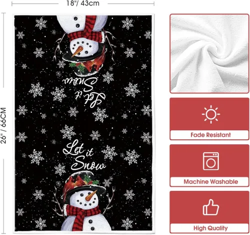Vista 6 de Artoid Mode Toallas de cocina de nieve negra Deja que nieve Árboles de Navidad ¡Hola invierno! Toallas de cocina, toallas de mano de decoración