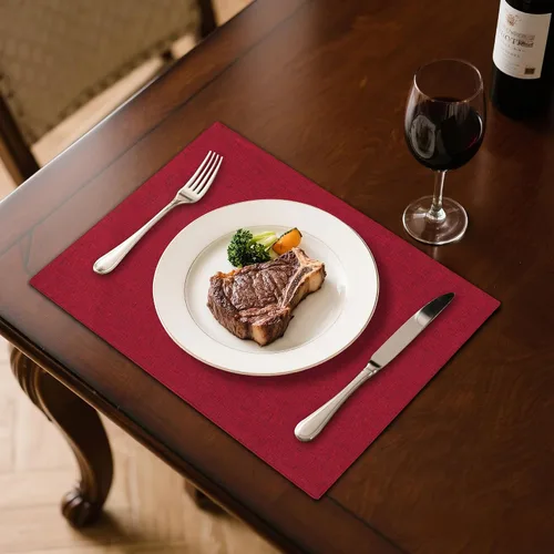 Vista 5 de Juego de 6 manteles individuales de tela de lino de doble capa, tejido de algodón, para decoración de mesa de cocina, casa de campo, resistentes al
