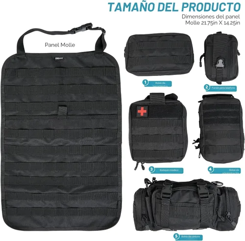 Vista 4 de STUFFSTASH Organizador táctico de respaldo de asiento de vehículo, organizador de panel Molle, bolsas de almacenamiento con 5 bolsas Molle