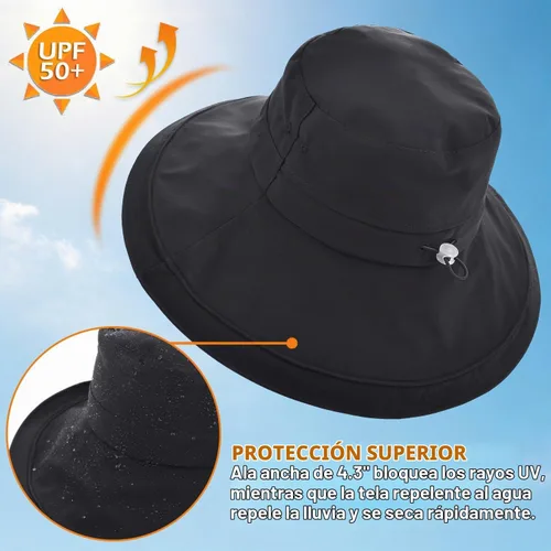 Vista 2 de Sombrero de ala ancha impermeable UPF 50+ para mujer con agujero para cola Negro